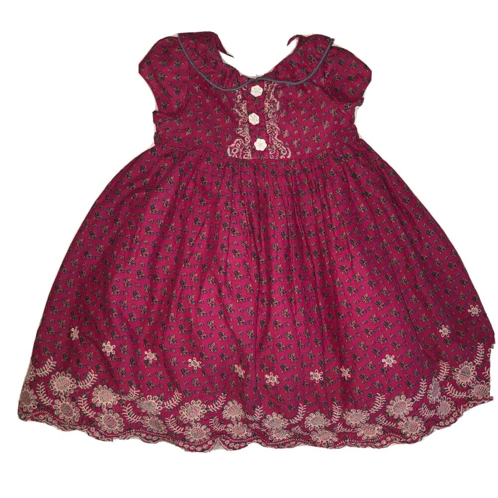 Laura Ashley Dress Size 2T Pink Floral Eyelet Full Petticoat Cap Sleeve